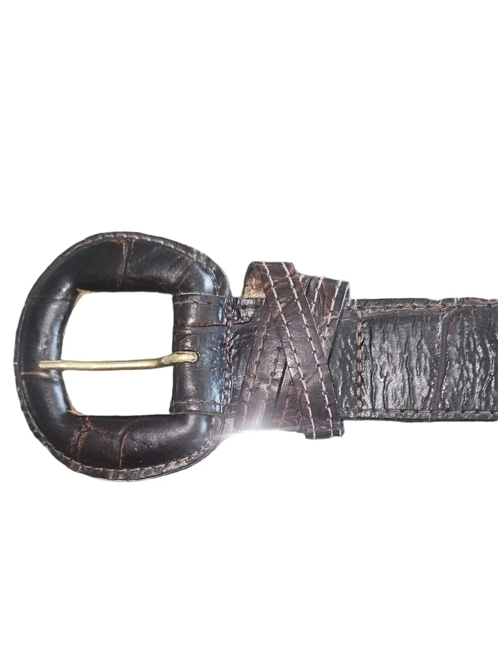 Vintage Omega Italian Croco Leather Brown Fashion Belt Large Style 4731